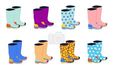 Illustration for Set of rubber boots, different colors . Vector isolated on a white background. - Royalty Free Image