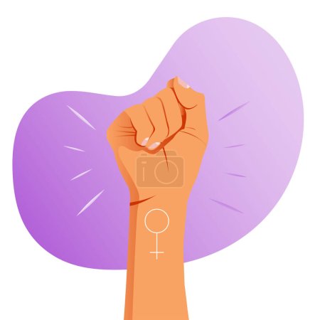 Ilustración de Ilustración mujeres resisten símbolo. Icono de puño levantado. Género femenino y feminismo logo design. - Imagen libre de derechos