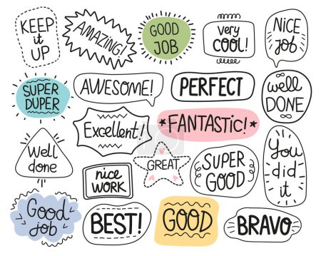 Job and great job stickers logo. School reward, encouragement sign, stamp. Educational kids design. Vector illustration.