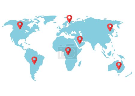 Ilustración de Mapa del mundo con pines semi plano elemento vector de color. Planificación de viajes. Editable artículo de tamaño completo en blanco. Contratistas independientes ilustración de estilo de dibujos animados simples para el diseño gráfico web y animación - Imagen libre de derechos
