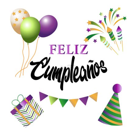 Téléchargez les illustrations : Feliz Cumpleanos - texte espagnol joyeux anniversaire - lettrage vectoriel - en licence libre de droit