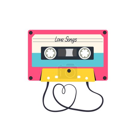 Téléchargez les illustrations : Cassette audio chansons d'amour isolés sur un fond blanc. Illustration vectorielle tendance des années 80 90. - en licence libre de droit