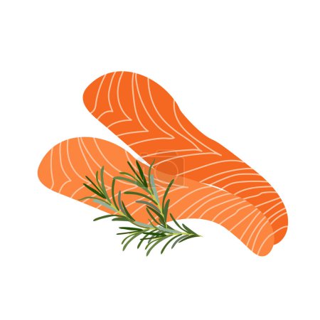Illustration for Fresh salmon piece, steak with rosemary isolated on white background vector illustration - Royalty Free Image