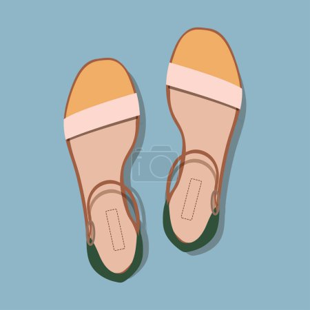 Téléchargez les illustrations : Chaussures d'été pour femmes. Vue d'en haut. Sandales pour femmes. Illustration vectorielle à main levée - en licence libre de droit