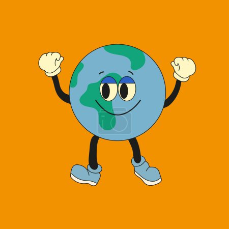 Illustration for Cute planet earth character. Cute earth globe with emotions, face, arms, legs in shoes. Cartoon style. Hand drawn fashion vector illustration. World earth day, nature care concept - Royalty Free Image