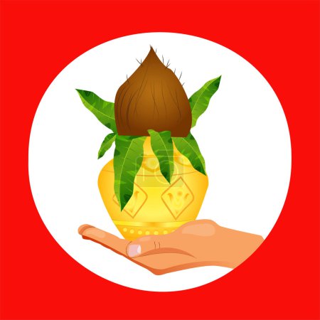 Illustration for A person holding a golden pot - kalash - Royalty Free Image