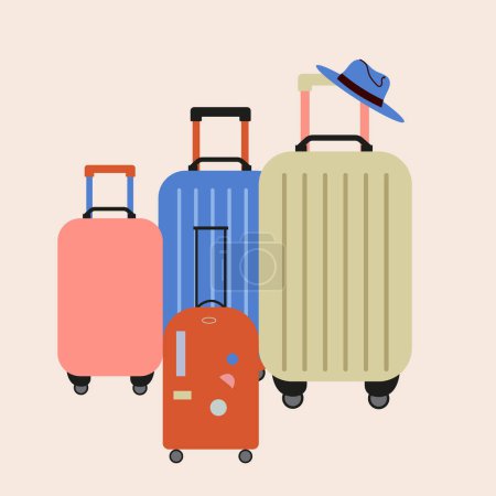 Illustration for Various suitcases for luggage.Vacation, travel, holiday concept. Hand drawn vector set. Colorful fashion illustration. cartoon style. flat design. - Royalty Free Image