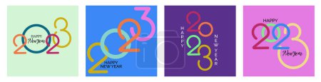Téléchargez les illustrations : Concept créatif de 2023 Happy New Year affiches ensemble. Modèles de conception avec logo typographique 2023 pour la célébration et la décoration de saison. milieux à la mode minimalistes pour l'image de marque, bannière, couverture, carte - en licence libre de droit