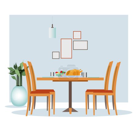 Illustration for Dining table semi flat color vector element. Full sized object on white. Family routine and tradition. Served family meal simple cartoon style illustration for web graphic design and animation - Royalty Free Image