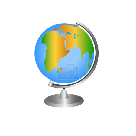Illustration for School globe semi flat RGB color vector illustration. Classroom earth model on stand. Sphere map of continent and ocean. Geography learning tool isolated cartoon object on white background - Royalty Free Image