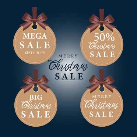 Illustration for Set of Christmas stickers with a bow. Holiday sale banner. Christmas vector template - Royalty Free Image