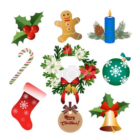 Illustration for Christmas design elements and icons. Xmas decorations set. - Royalty Free Image