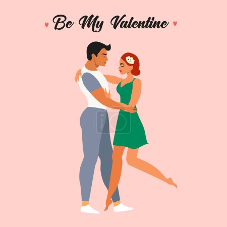 Illustration for Illustration for Valentine's Day with a young couple in love. The guy and the girl smile and hug. cute lovers - Royalty Free Image
