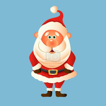 Téléchargez les illustrations : Père Noël sur fond bleu. Illustration vectorielle pour une carte de Noël rétro. - en licence libre de droit