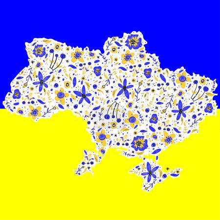 Illustration for Ukraine outline with floral pattern - Royalty Free Image