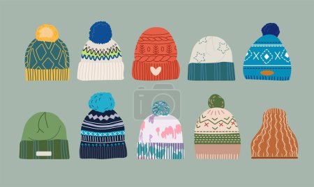 Illustration for Set of spring, autumn or winter hats flat design vector - Royalty Free Image