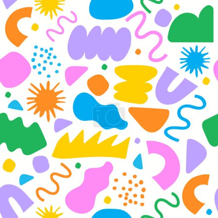 Illustration for Big set of colored drawn objects in vector. Colorful hand painted abstract shapes, swirls, shapes and doodles. - Royalty Free Image