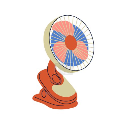Illustration for Floor fan. Air cooling device isolated on white background. Fan, household appliance with rotating blades for air conditioning. Vector illustration - Royalty Free Image