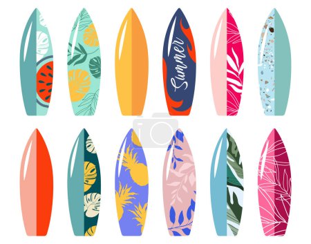 Photo for Colorful collection of surfboards. Vector illustration. Vector illustration for badge, logo, print, badge, card, cover, bag, case, invitation, emblem, label - Royalty Free Image