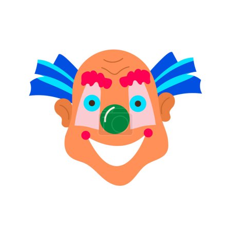Téléchargez les illustrations : Illustration vectorielle d'un clown souriant sur fond blanc. Carnaval de cirque illustration d'art de dessin animé. Conception pour fête d'anniversaire, affiche, bannière, carte, site Web, style moderne et tendance plat - en licence libre de droit