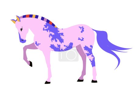 Vektorillustration eines stehenden Pferdes auf weißem Hintergrund. Farbige flache Darstellung eines Pferdes in voller Länge.