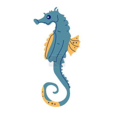 Ilustración de Lindo caballo de mar turquesa de dibujos animados. Ilustración vectorial aislada. - Imagen libre de derechos