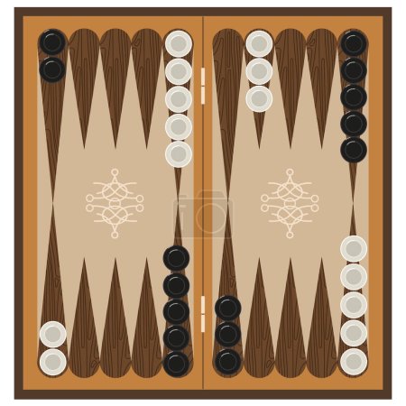 Backgammon sobre fondo blanco. Juego de mesa de backgammon para recreación. Ilustración vectorial.