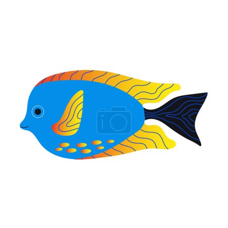 Illustration for Cute tropical fish. Vector flat illustration isolated on white background. - Royalty Free Image