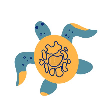 Ilustración de Ilustración vectorial de una linda tortuga marina plana. Vida en el océano - Imagen libre de derechos