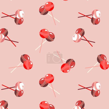 Illustration for Lollipops. Small scale seamless pattern. Romantic candy wallpaper for your phone. Neutral pink screen background. - Royalty Free Image