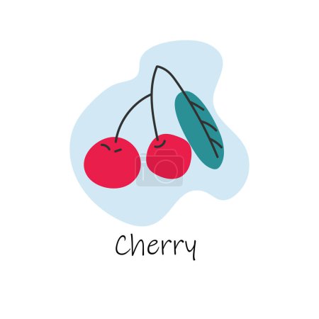 Illustration for Vector hand drawn isolated cherry with lettering. Cartoon style.Flat cherry icon, logo for web, design, packaging. - Royalty Free Image