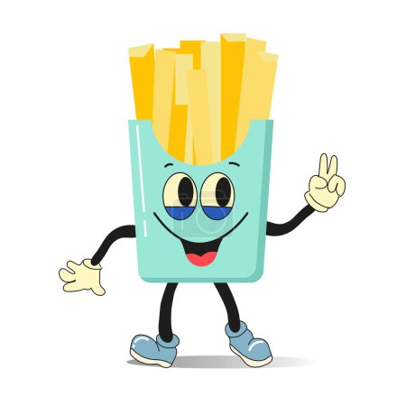 Téléchargez les illustrations : Frites icône personnage de dessin animé kawaii fast food. Design plat. Illustration vectorielle - en licence libre de droit