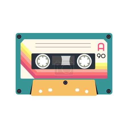 Ilustración de Casete de música retro. Cinta de DJ estéreo, cintas de casetes vintage de los 90 y cinta de audio. casete de reproducción de radio antigua, 1970 o 1980 rock music mix audiocassette. - Imagen libre de derechos