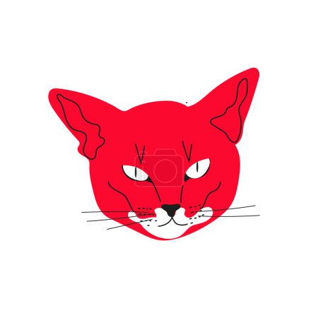 Téléchargez les illustrations : Portrait de chat en dessin animé. Le museau d'un chat abyssinien. Élément de design isolé.Animaux concept, impression de vêtements, emballage. - en licence libre de droit