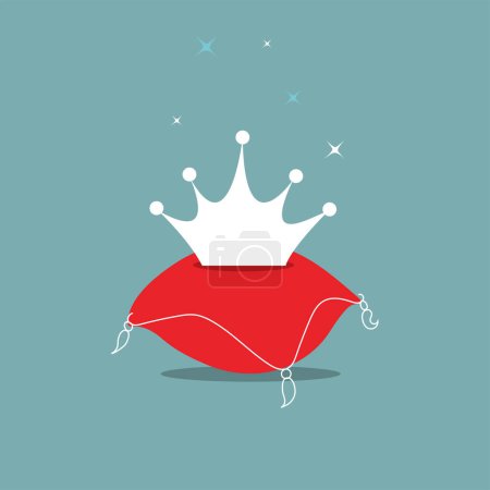Ilustración de Símbolo de dibujos animados de una corona sobre una almohada roja real.Trono icono aislado para rey, príncipe, princesa o reina. Ilustración vectorial sobre un fondo verde. - Imagen libre de derechos