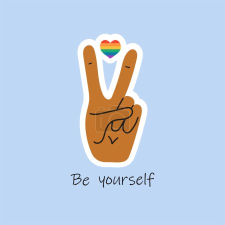 Téléchargez les illustrations : Sois toi même. Peace Gesture with LGBT Rainbow Flag. Lgbt Rainbow, Transgender Flag. Mois de la fierté Concept. T-shirt vectoriel, Autocollant imprimé, Plaque pour célébrer le Mois de la fierté. - en licence libre de droit
