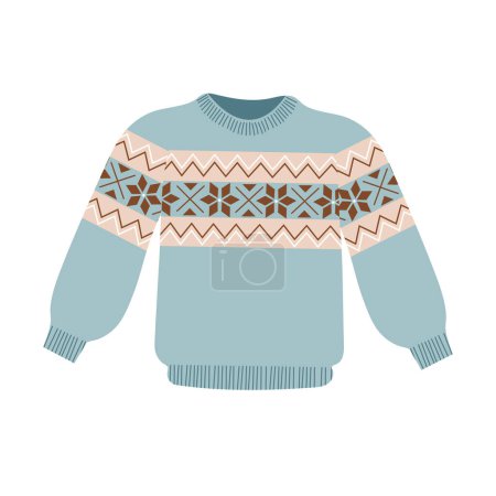 Illustration for Cute knitted sweater. Hand drawn flat cartoon vector isolated illustration.Cozy pullover, jersey, warm clothes. - Royalty Free Image