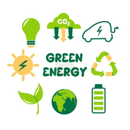 Illustration for Ecology and Environment related color icon set. Green energy concept. Background with ecology icons. - Royalty Free Image