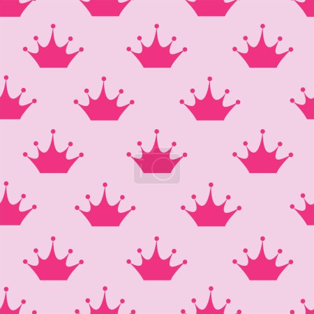 Ilustración de Lindo patrón sin costura rosa de moda con corona y corazones. Hermoso fondo de pantalla femenina en el estilo de Pinkcore. Vector. - Imagen libre de derechos