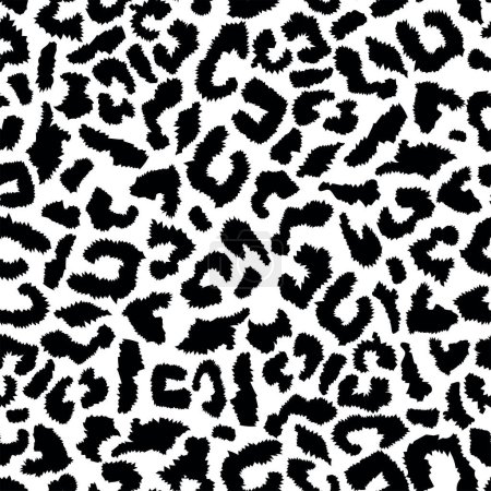 Téléchargez les illustrations : Modèle de léopard sans couture vectoriel, taches noires sur un fond blanc. Design abstrait de motif sans couture léopard peau animale. fond de camouflage sans couture noir et blanc. - en licence libre de droit