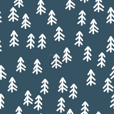 Illustration for Seamless pattern of winter forest on a dark green background. Pattern for winter and christmas theme for print, paper, design, fabric, decor, gift wrapping. Vector illustration. - Royalty Free Image