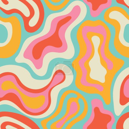 Illustration for Retro groovy psychedelic background. Trippy Wavy Swirl Pattern.Vector graphic of colorful abstract art creations fit for minimalist aesthetic design. Vector Illustration - Royalty Free Image