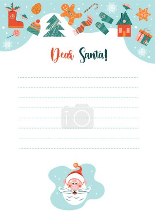 Illustration for Christmas letter from Santa Claus template. Sheet of paper with hand-drawn Christmas decoration. Layout in A4 size. Vector illustration. - Royalty Free Image