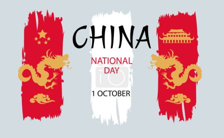 Illustration for China happy national day greeting card, banner vector illustration. National Day of the People's Republic of China October 1st. China Independence Day traditional and asian elements. - Royalty Free Image