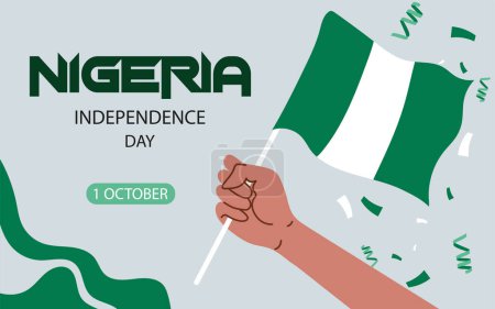 Ilustración de 1 de octubre feliz día nacional Nigeria con bandera ondeante. Feliz día de la independencia Nigeria saludos. Diseño de ilustración vectorial. - Imagen libre de derechos