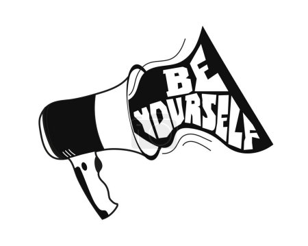 Ilustración de Cita motivacional "Sé tú mismo" dibujado con un altavoz sobre fondo blanco. Bueno para impresiones, tarjetas, carteles, pegatinas, pancartas. - Imagen libre de derechos