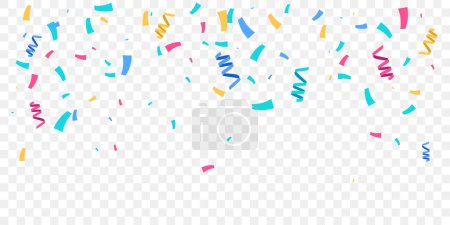 Illustration for Colorful confetti isolated on a transparent background. Vector banner background with colorful serpentine ribbons, space for your text in the center. Anniversary, holiday, greeting illustration in sim - Royalty Free Image
