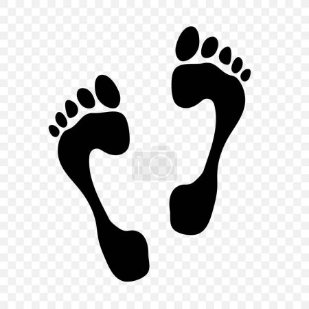 Illustration for Trace of bare human foot. Black silhouette of human traces. Footprint path. Vector illustration on checkered background. - Royalty Free Image