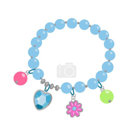Cartoon drawing of bracelet from beads for children isolated on white. Kids jewelry. Accessories, fashion concept.