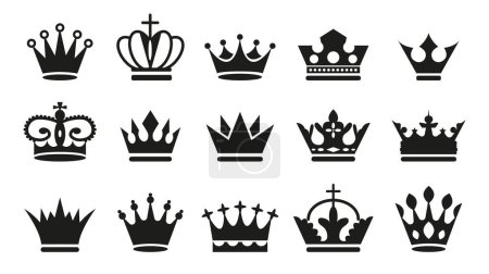 Ilustración de Gran conjunto de iconos de la corona negra. Colección de símbolos de corona negra. Ilustración vectorial. - Imagen libre de derechos